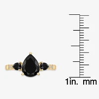 Womens Genuine Black Onyx 10K Gold Pear Cocktail Ring