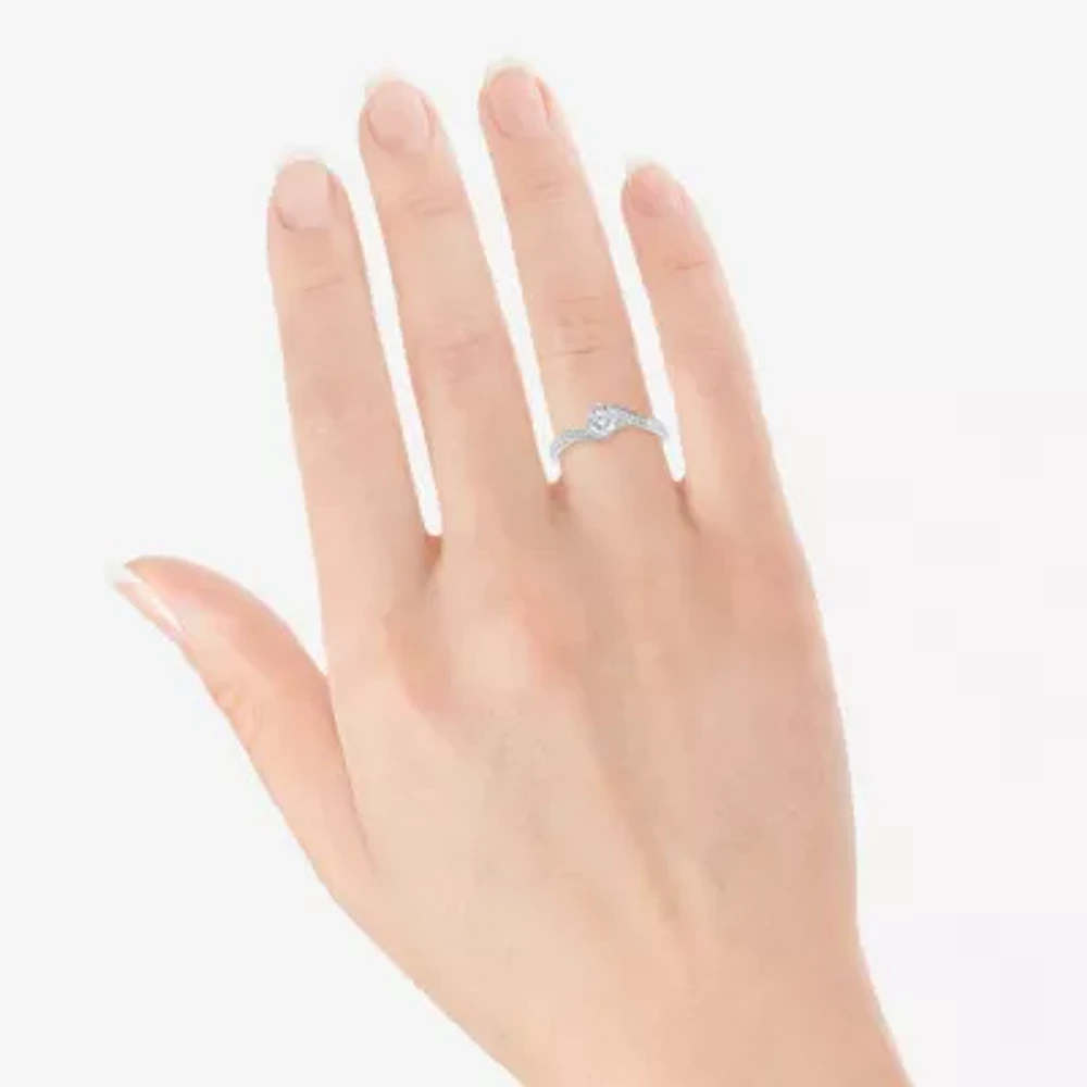Promise My Love Womens 1/6 CT. T.W. Natural White Diamond Sterling Silver Round Side Stone Ring