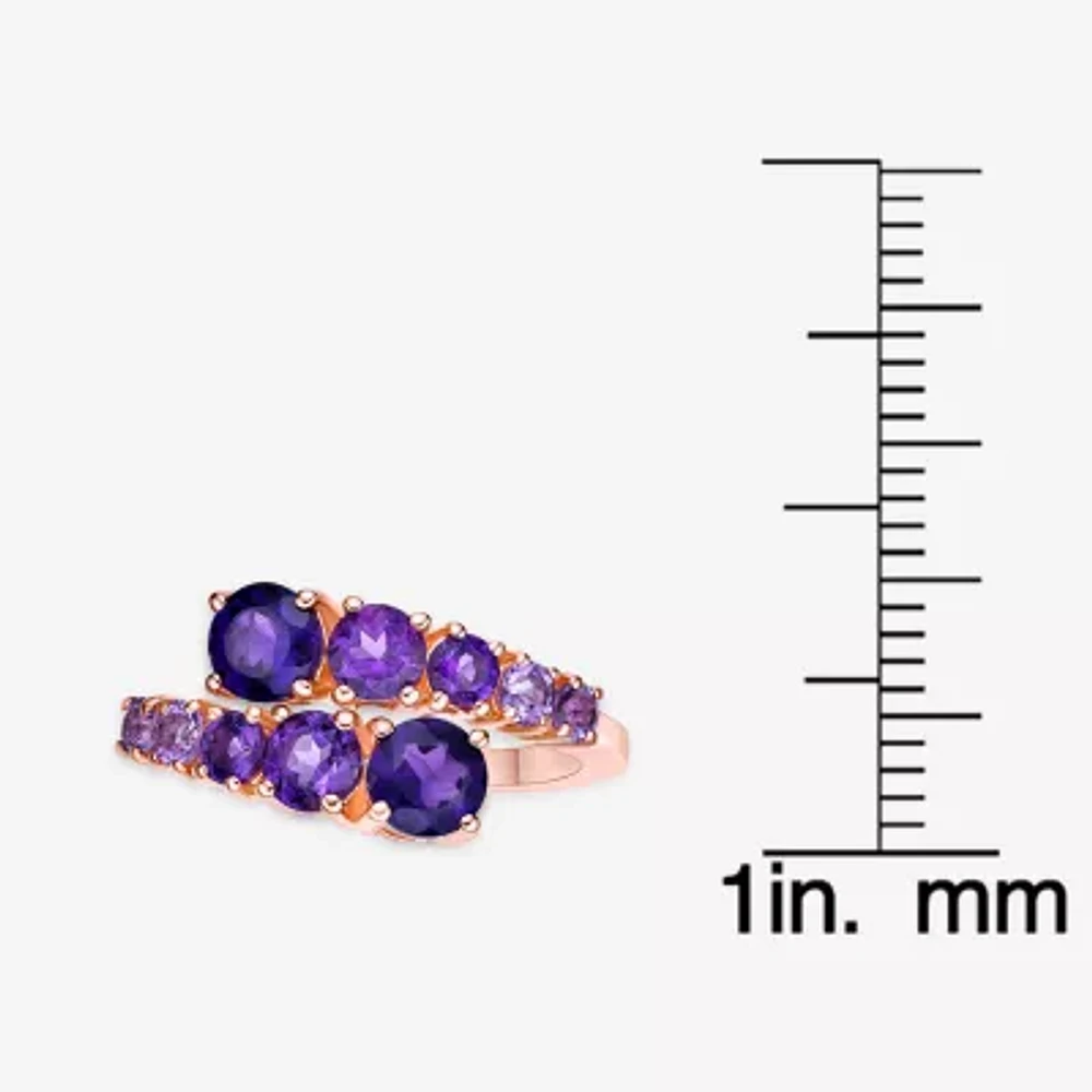 Womens Genuine Purple Amethyst 18K Rose Gold Over Silver Bypass  Cocktail Ring