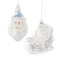 North Pole Trading Co. Santa Head And Sleigh Set 2-pc. Christmas Ornament