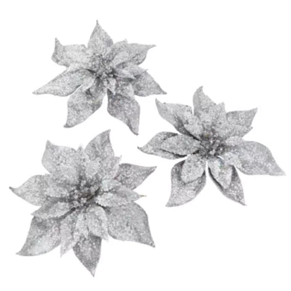 North Pole Trading Co. Silver Poinsettia Clip Set 3-pc. Christmas Clips