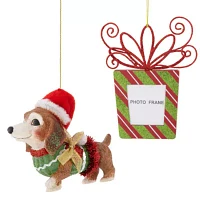 North Pole Trading Co. Dachshund And Picture Frame Set 2-pc. Christmas Ornament