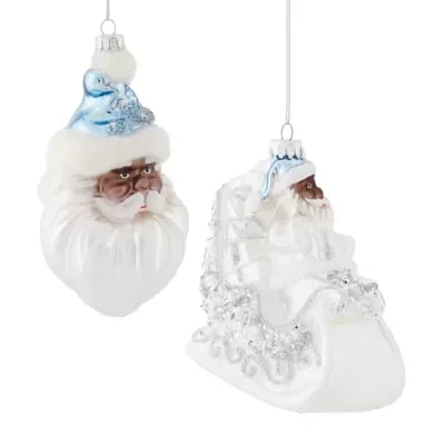 North Pole Trading Co. Santa Head And Sleigh African American Set 2-pc. Christmas Ornament