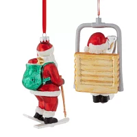 North Pole Trading Co. Glass Santa Ski And Lift Set 2-pc. Christmas Ornament