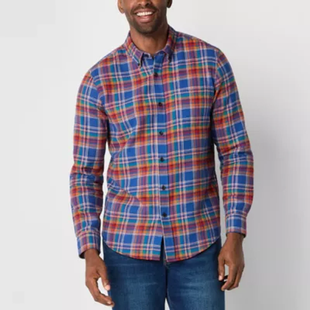 St. John's Bay Dexterity Mens Easy-on + Easy-off Adaptive Classic Fit Long Sleeve Flannel Shirt