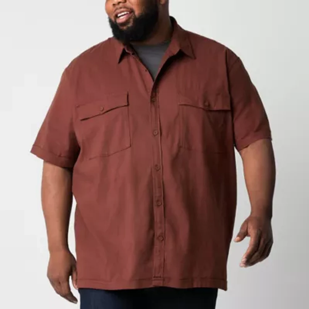 Shaquille O'Neal XLG Utility Big and Tall Mens Regular Fit Short Sleeve Button-Down Shirt