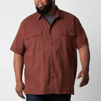 Shaquille O'Neal XLG Utility Big and Tall Mens Regular Fit Short Sleeve Button-Down Shirt