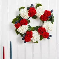 Nearly Natural 21in Geranium And Blueberry Indoor Wreath
