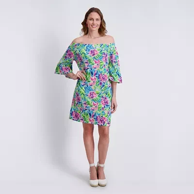 Stella Parker Womens 3/4 Sleeve Floral Blouson Dress