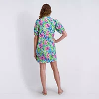 Stella Parker Womens Elbow Sleeve Leaf Shift Dress