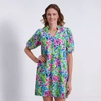 Stella Parker Womens Elbow Sleeve Leaf Shift Dress