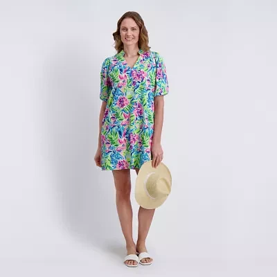 Stella Parker Womens Elbow Sleeve Leaf Shift Dress