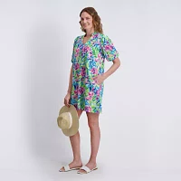 Stella Parker Womens Elbow Sleeve Leaf Shift Dress