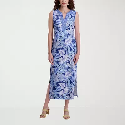 Stella Parker Womens Sleeveless Leaf Maxi Dress