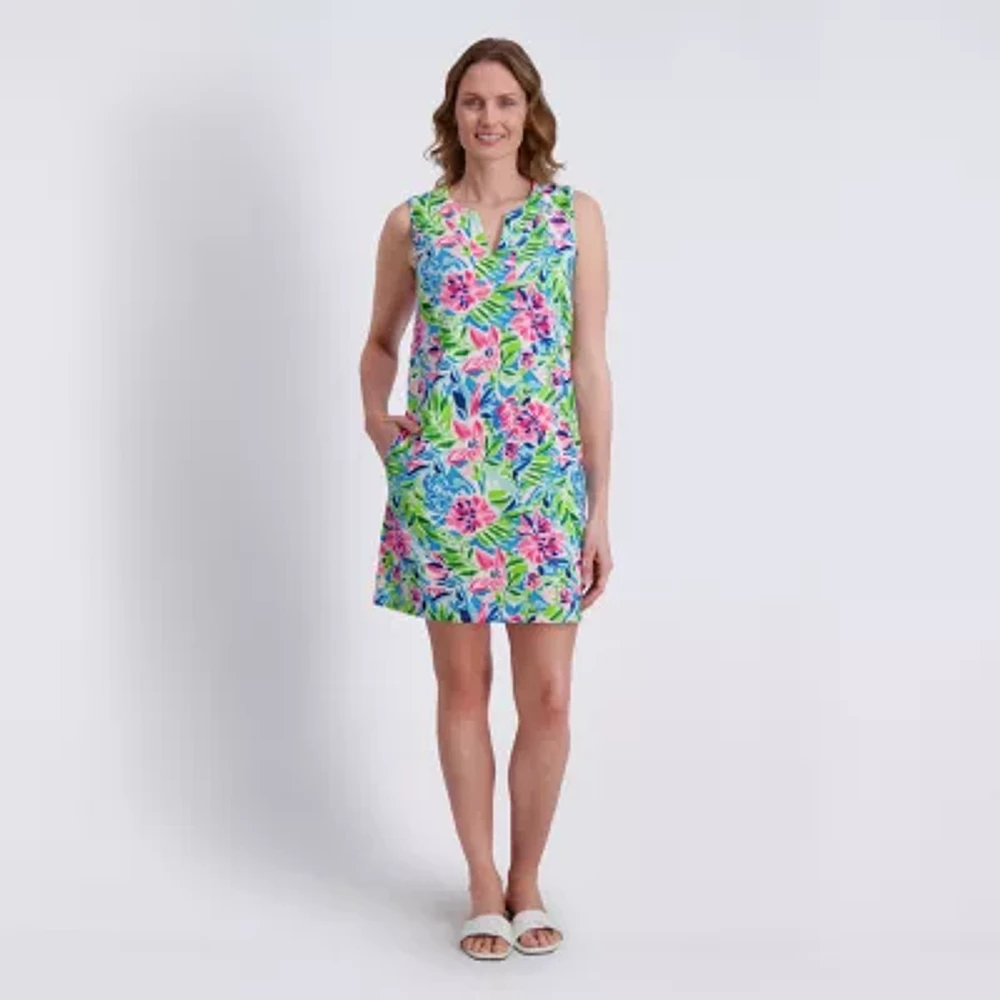 Stella Parker Womens Sleeveless Floral Shift Dress