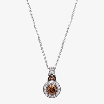Le Vian Grand Sample Sale Le Vian Grand Sample Sale Womens 5/8 CT. T.W. Natural Champagne Diamond 14K White Gold Round 18 Inch Pendant Necklace