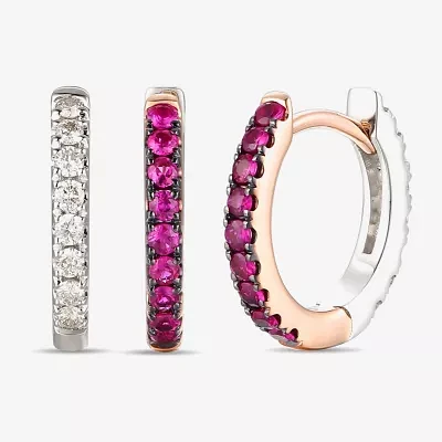 Le Vian Grand Sample Sale Le Vian Grand Sample Sale Womens 1/5 CT. Genuine Red Ruby 14K Two Tone Gold 12.5mm Hoop Earrings