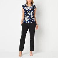 Black Label by Evan-Picone Floral Womens Cowl Neck Sleeveless Blouse