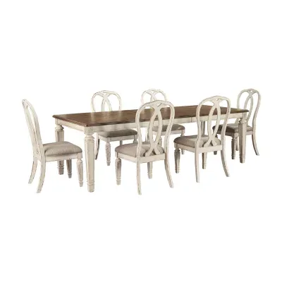 Signature Design by Ashley Realyn 7-Piece Rectangular Extension Ribbon Back Dining Table Set