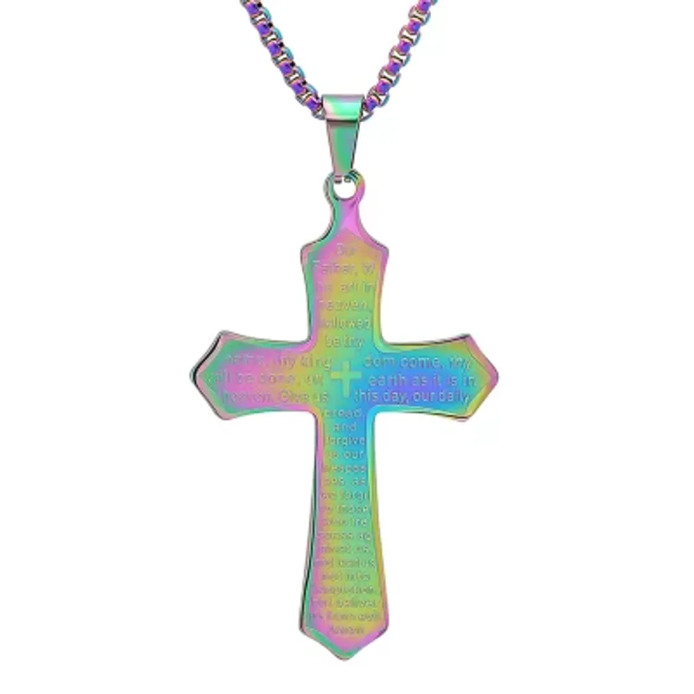 Steeltime Mens Stainless Steel Cross Pendant Necklace