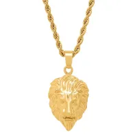 Steeltime Lion Mens 18K Gold Over Stainless Steel Pendant Necklace