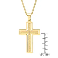 Steeltime Mens 18K Gold Over Stainless Steel Cross Pendant Necklace