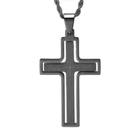 Steeltime Lord'S Prayer Mens Stainless Steel Cross Pendant Necklace