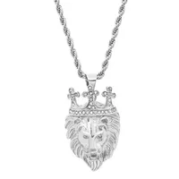 Steeltime Lion Mens Cubic Zirconia Stainless Steel Cross Crown Pendant Necklace