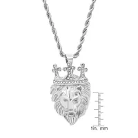 Steeltime Lion Mens Cubic Zirconia Stainless Steel Cross Crown Pendant Necklace