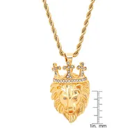 Steeltime Lion Mens Cubic Zirconia 18K Gold Over Stainless Steel Cross Crown Pendant Necklace