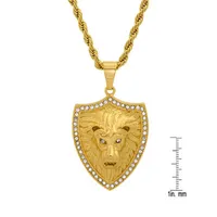 Steeltime Lion Shield Mens Cubic Zirconia 18K Gold Over Stainless Steel Pendant Necklace