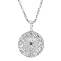 Steeltime Lion Mens Cubic Zirconia Stainless Steel Round Pendant Necklace