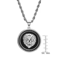 Steeltime Lion Mens Cubic Zirconia Stainless Steel Round Pendant Necklace