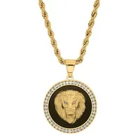 Steeltime Lion Mens Cubic Zirconia 18K Gold Over Stainless Steel Round Hypoallergenic Inch Pendant Necklace
