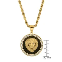 Steeltime Lion Mens Cubic Zirconia 18K Gold Over Stainless Steel Round Hypoallergenic Inch Pendant Necklace