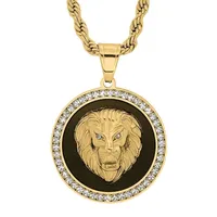 Steeltime Lion Mens Cubic Zirconia 18K Gold Over Stainless Steel Round Hypoallergenic Inch Pendant Necklace