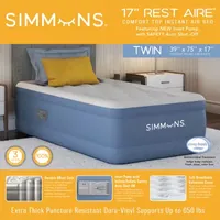 Simmons Rest Aire 17" Comfort Top Inflatable Twin Air Mattress with SureLock® Built in, Auto Shut off Pump