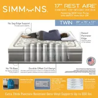 Simmons Rest Aire 17" Comfort Top Inflatable Twin Air Mattress with SureLock® Built in, Auto Shut off Pump