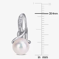 Cultured Freshwater Pearl & Diamond Accent Sterling Silver Earrings