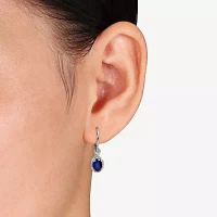Genuine Sapphire and 1/4 CT. T.W. Diamond Leverback Earrings
