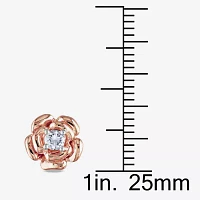 Lab Created White Sapphire 18K Rose Gold Over Silver 8.8mm Flower Stud Earrings