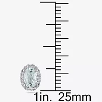 Oval Genuine Aquamarine and Diamond-Accent 10K White Gold Halo Earrings