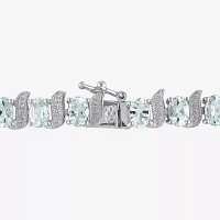 Genuine Aquamarine and Diamond-Accent Sterling Silver Bracelet