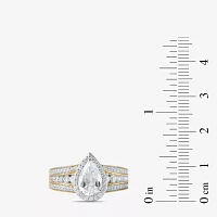 (G / I1) Womens 2 CT. T.W. Lab Grown White Diamond 10K Gold Pear Side Stone Halo Engagement Ring
