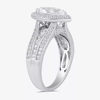 (G / I1) Womens 2 CT. T.W. Lab Grown White Diamond 10K Gold Marquise Side Stone Halo Engagement Ring