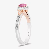 Enchanted Disney Fine Jewelry Womens 1/6 CT. T.W. Lab Created Pink Sapphire 14K Rose Gold Over Silver Cushion Auroroa Sleeping Beauty Cocktail Ring