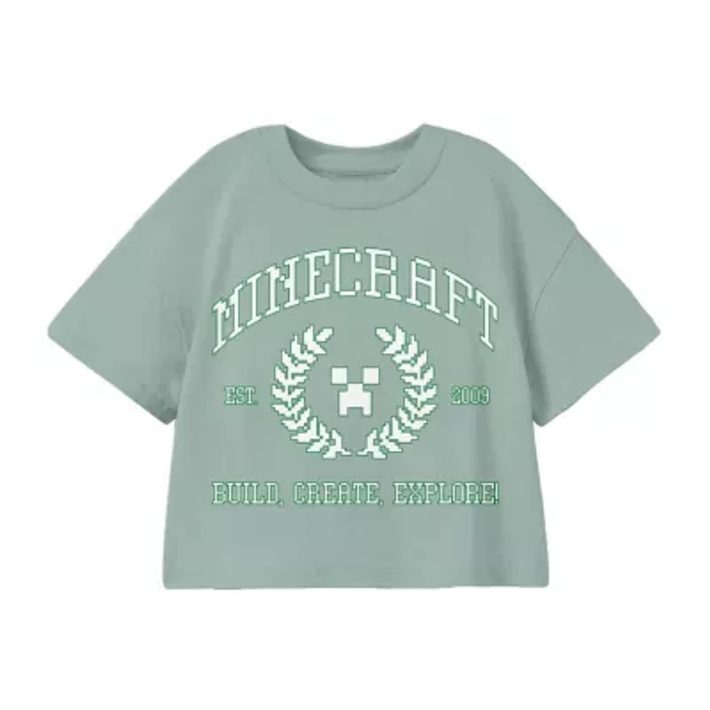 Little & Big Girls Round Neck Short Sleeve Minecraft Graphic T-Shirt