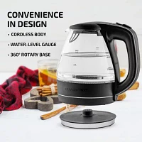 Ovente 1.5 Litre Glass With Led Light Stainless Steel Electric Kettle