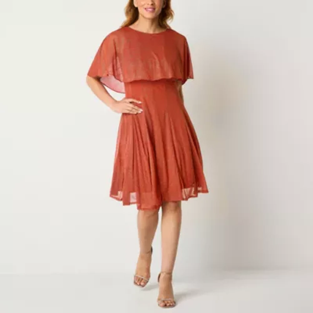 Danny & Nicole Womens Short Sleeve Cape Fit + Flare Dress