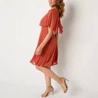 Danny & Nicole Womens Short Sleeve Cape Fit + Flare Dress